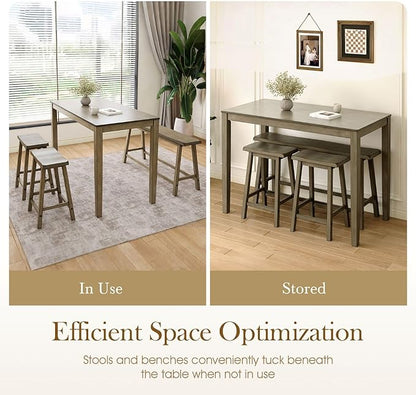 Sophia & William Dining Table Set for 4, Wooden Kitchen Table Set with Bench and 2 Chairs, Space-Saving Farmhouse Dining Sets, Smoky Brown