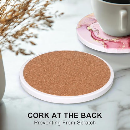 6 Pcs Pink Marble Abstract Ceramic Coasters - Image 3