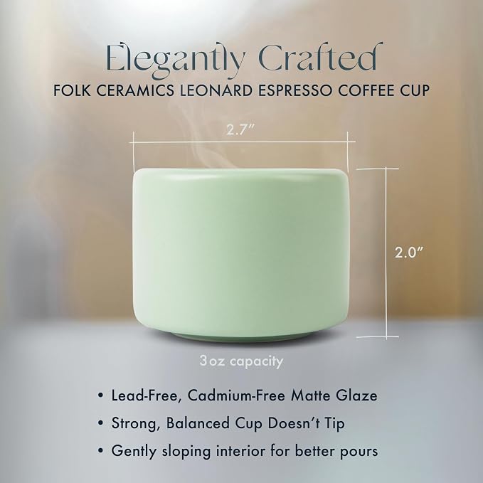 Folk Ceramics Leonard Ceramic Espresso Cups, Misty Green, Double Walled - Image 4