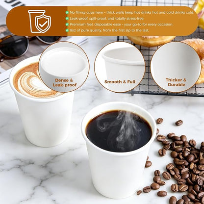 300 Pack 8 oz Paper Cups, Disposable White Hot and Cold Coffee Cups | Water - Image 2