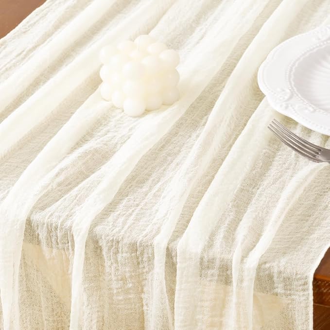 Cheesecloth Table Runner Summer Boho Wedding Shower Party Home Decor | Ivory - Image 4