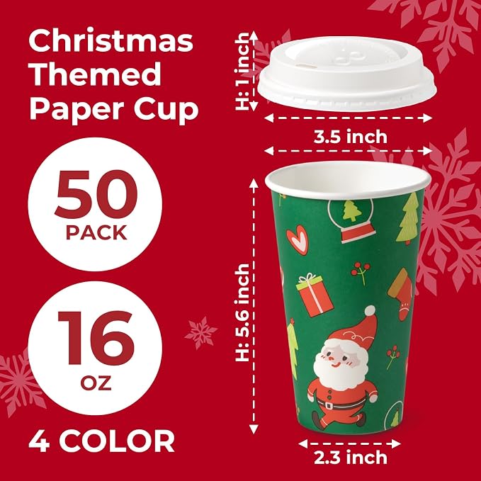 Fit Meal Prep 50 Pack 16 oz Christmas Disposable Coffee Cups - Image 2