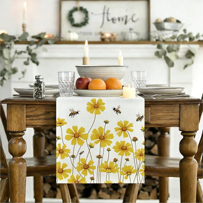 Yellow Flowers Daisy Bees Summer Table Runner, Kitchen Table Decorations | - Image 3