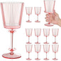 12 PCS Pink Plastic Wine Glasses with Removable Stems 13.5 Oz Pink Ribbed Wine Glasses Square White Wine Glass Muted Pastel Colors Goblets Elegant Fluted Glassware for Wedding Anniversary Birthday
