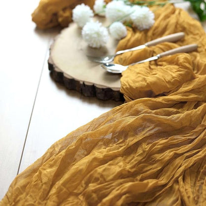 Efavormart 10ft Mustard Yellow Cheesecloth Table Runner - Image 6