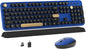 Colorful Wireless Computer Keyboard and Mouse Combo with Round Typewriter Keycaps, Retro Design, Power Switch, Ergonomic Design, 2.4GHz Wireless for Windows, Mac, PC(Black-Blue)