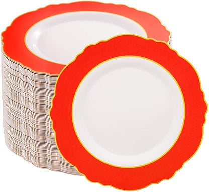 60pcs Red Plastic Plates Disposable by WDF