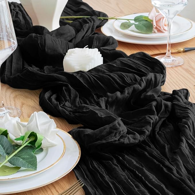 Cheesecloth Table Runner 10FT 6Pcs Black Boho Gauze Sheer Runners | Cheese - Image 5
