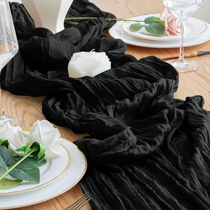 Cheesecloth Table Runner 10FT Black Boho Gauze Rustic Sheer Runners | Cheese - Image 5