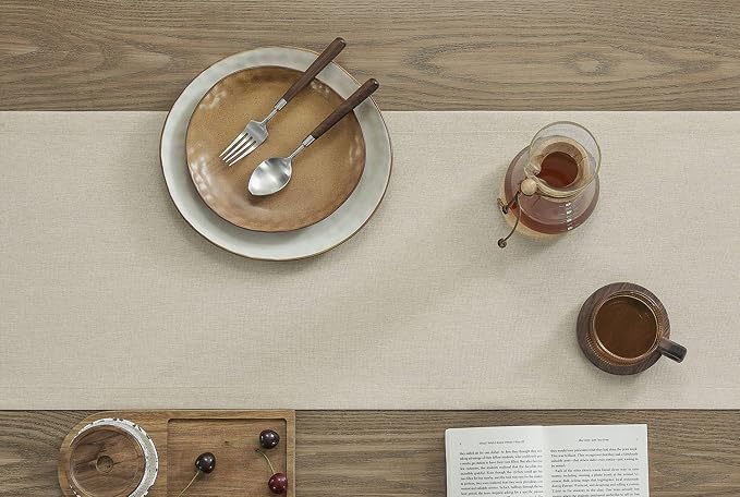 Basic Linen Style Table Runner, 14x48 Inch Raw Linen | Mitered Corner Design - Image 3