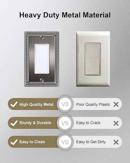 6-Pack Decorator Outlet Cover Plate, Pearls Decorative Switch Plates and Outlet Covers, Antique Silver Metal Wall Plates for Electrical Outlets