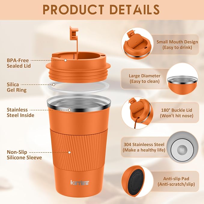 KETIEE 12oz Insulated Travel Mug, Vacuum Stainless Steel Double Walled Reusable - Image 3