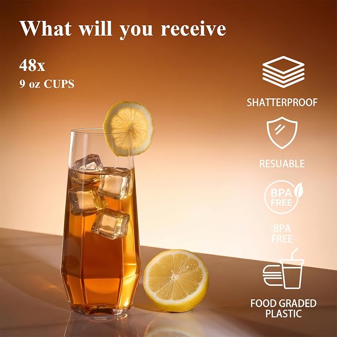 BESTSTAR 96 Pack Clear Plastic Wine Glasses Set BPA-Free Shatterproof | 48 9 OZ - Image 5