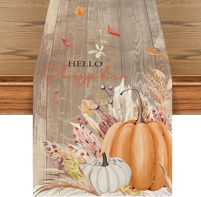 Artoid Mode 210 GSM Fall Table Runner 13x72 Inch Home Party Decor | Wood Hello by ArtoidMode