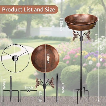 40In Metal Bird Bath for Outdoors, Removable 3" Deep 13" Dia Bowl Heavy-Duty - Image 3
