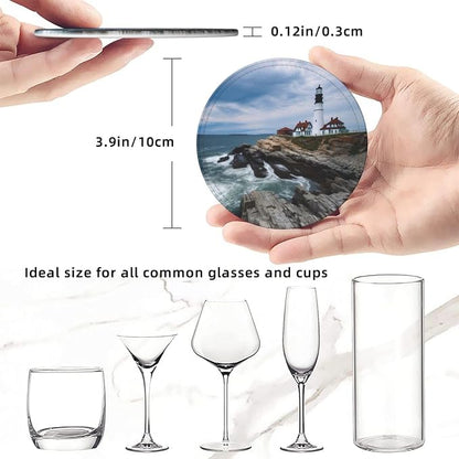 Lighthouse Beach Sky Leather Coasters Set of 6 - Image 3