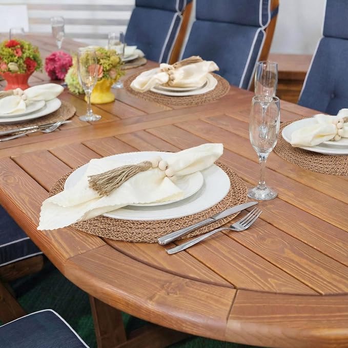 24 Pcs 15'' Burlap Boho Woven Placemat Wood Bead Napkin Rings - Image 7