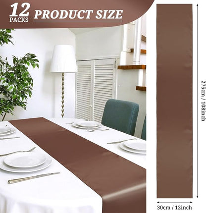 12 Pack Brown Satin Table Runner 12 x 108 Inch Long Premium Table Runners - Image 2