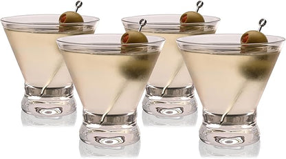 True Stemless Martini Glasses, 8 oz Modern Cocktail Glasses by True