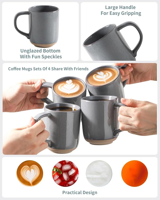 HASENSE Coffee Mugs, 12 OZ Coffee Cups Ceramic Set of 4 - Image 3