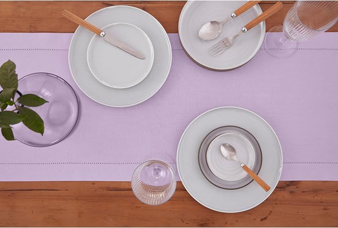 Solino Home Cotton Linen Dining Table Runner Lavender Woven, 14 x 120 in | - Image 3