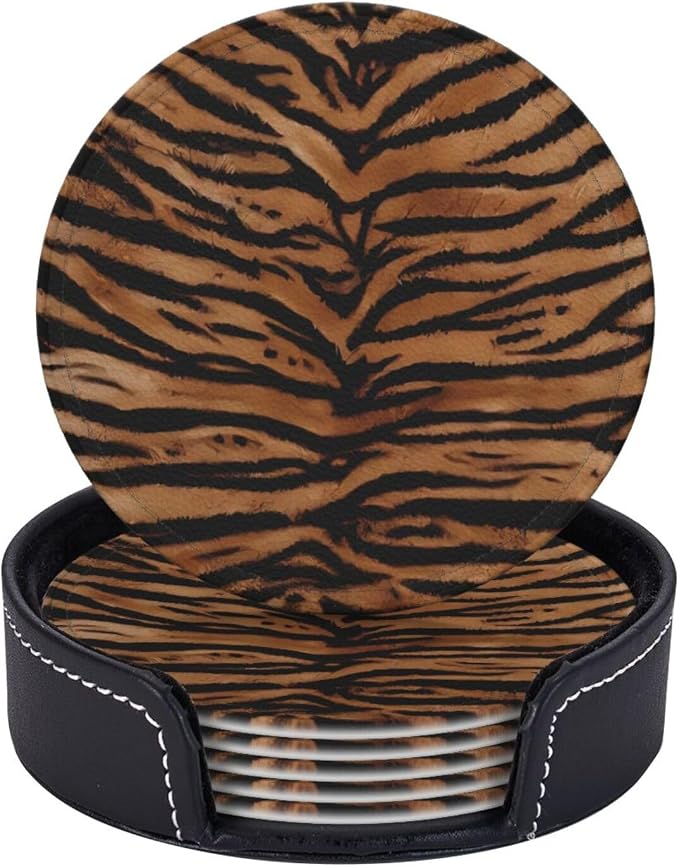 Tiger Skin Wild Africa Animals Premium Leather Coasters by LRCCJS