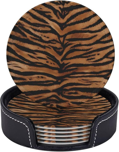 Tiger Skin Wild Africa Animals Premium Leather Coasters by LRCCJS