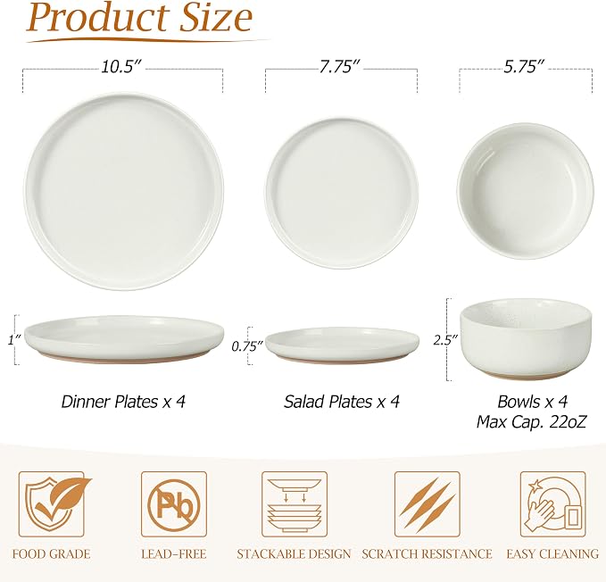 LIANYU Dinnerware Sets, 12 Piece Plates and Bowls Set - Image 2