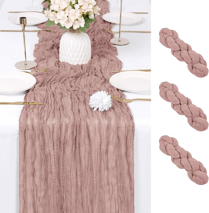 3 Pack Dusty Pink Cheesecloth Table Runner 17x108 Inch Semi Sheer Boho Gauze by Unknown
