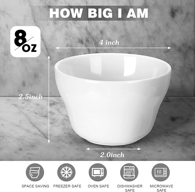 Patelai 18 Pack 8 oz White Ceramic Soup Bowls Soup Cups Porcelain Broth Cups - Image 2