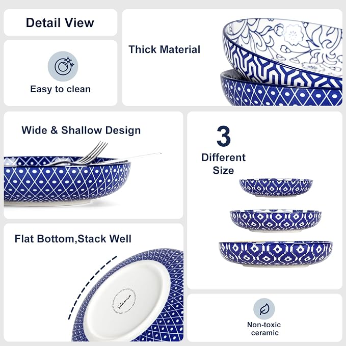 Selamica Ceramic Pasta Bowls Set of 4, 34 OZ Salad Bowls, 8.6 Inch Wide and - Image 4