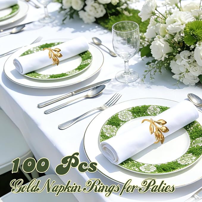 Leaf Napkin Rings Set of 100 Metal Napkin Rings Bulk Table Napkin Ring Suitable - Image 4