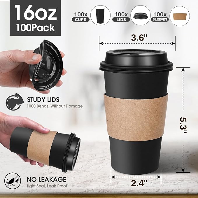 Ginkgo 100 Pack 16 oz Disposable Coffee Cups - Image 2