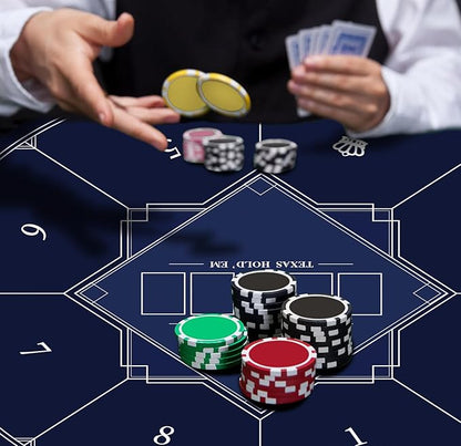 nuveti 24/31/47/55/63inch Round Poker Mat for Texas Holdem | Portable Poker Table Top with Art Deco Layout Print 6-8 Player Game Layout Mat to Play Cards, Poker Games, Blackjack, Casino