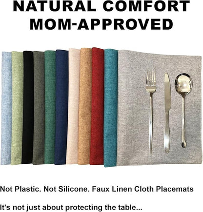 Cloth Placemats Set of 6, Cotton Linen Blend Machine Washable Double Layered Durable Place Mats Heat Resistant Placemats Wrinkle Free Thick Fabric Dining Table Mats (Light Linen, 6)
