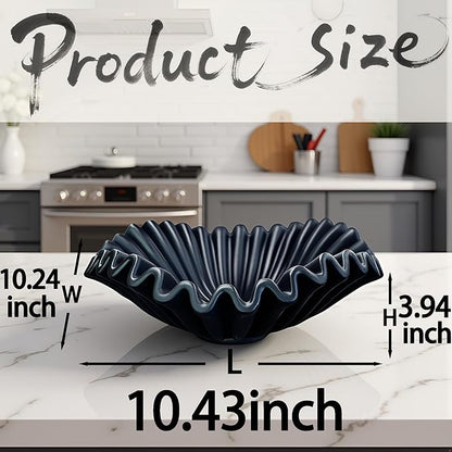 Large Decorative Bowl decor, Scalloped Pedestal Bowls for Modern Home Decor,Ruffle Decor,Stylish Key Bowl for Entry Table,Decorative Fruit Bowl for Kitchen Counter,Black