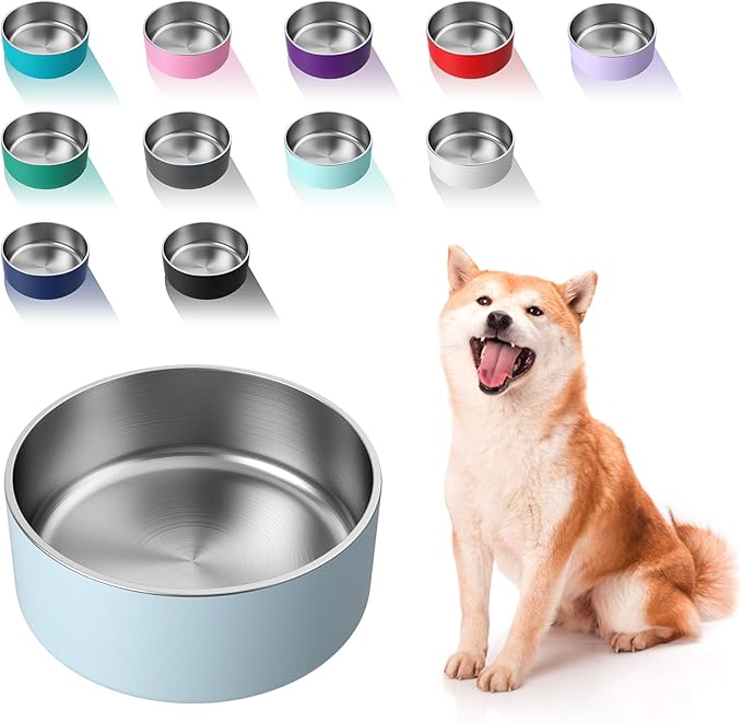 WENBOKMIN Dog Bowl, Stainless Steel Food and Water Bowl, Light Grey | Non Slip by Wenbokmin