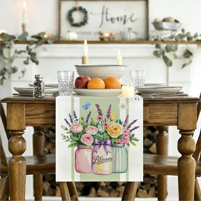 Vase Bloom Tulip Lavender Summer Table Runner, Home Dining Party Decor | Linen - Image 3
