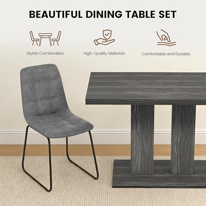 Modern 5-Piece Dining Table Set for 4, 46" Pedestal Dining Table with 4 Leather Chairs, Small Space Saving Kitchen Table Set, Grey Wood Finish Rectangular Table for Dining Room & Apartment