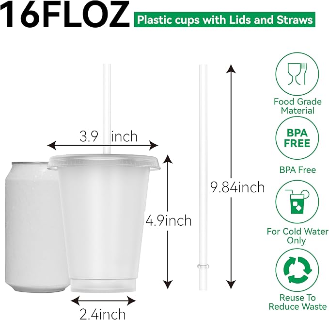 Reusable Translucent Plastic Cups - 16 oz Frosted Clear Cold Drink Tumbler - - Image 2