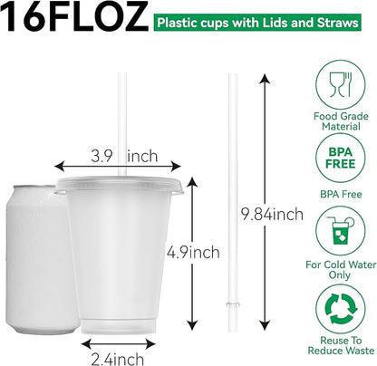 Reusable Translucent Plastic Cups - 16 oz Frosted Clear Cold Drink Tumbler - - Image 2