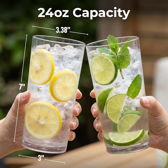 Zulay Kitchen Plastic Drinking Glasses – 24oz Acrylic Shatterproof Water Cups - Image 2