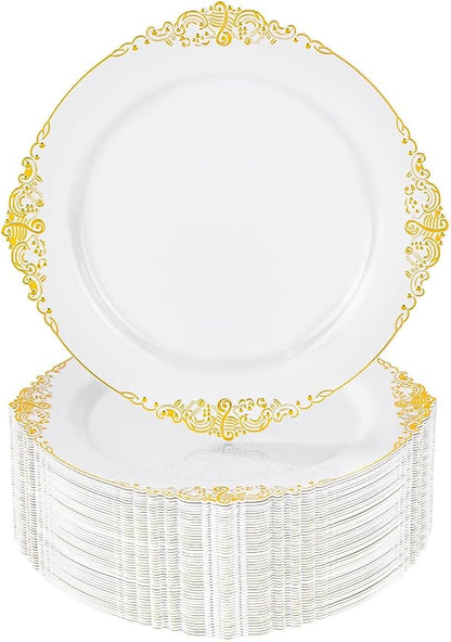 Nervure 100Pcs 10.25'' Gold Plastic Plates, Heavy Duty Disposable Plates by Nervure