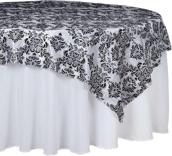Efavormart Black Damask Flocking Square Tablecloth Overlay 90"x90" Square - Image 8