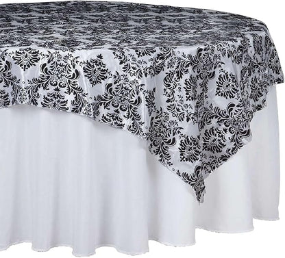 Efavormart Black Damask Flocking Square Tablecloth Overlay 90"x90" Square - Image 8