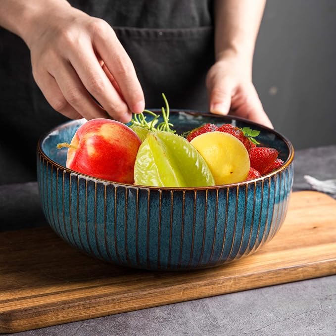CSYY Salad Bowl 66 Oz, Porcelain Round Serving Bowl Blue Decorative Bowl - Image 2