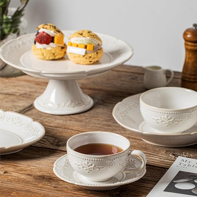 Cappuccino Cups with Saucers, 6oz Ceramic, Arctic White - Image 7