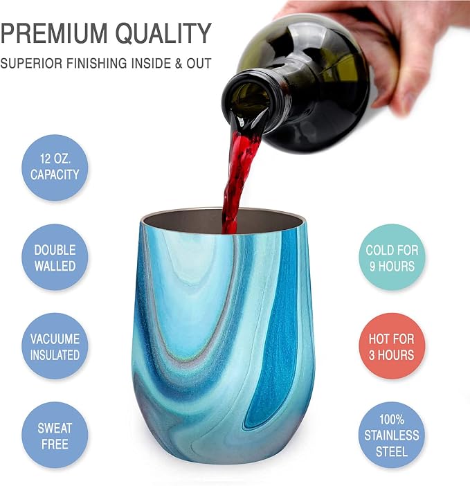 CHILLOUT LIFE 12 oz Stainless Steel Wine Tumblers 2 Pack & 1 Insulated Wine - Image 2