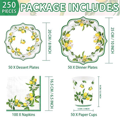 250Pcs Lemon Party Decorations for Summer Lemons Theme Serves 50 | Green Lines - Image 4