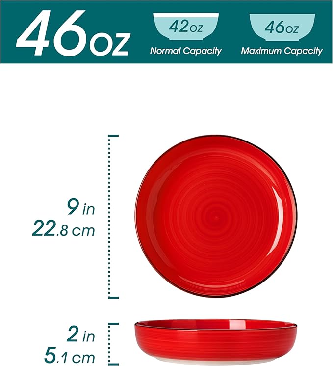 vancasso Pasta Bowls Set of 4, 46 oz Ceramic Salad Serving Bowls and Soup Bowls - Image 2